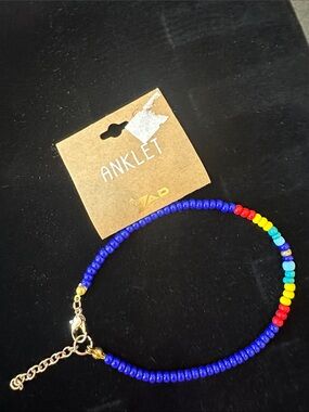 ZAD Blue Beaded Anklet with Red Yellow and Turquoise Accents